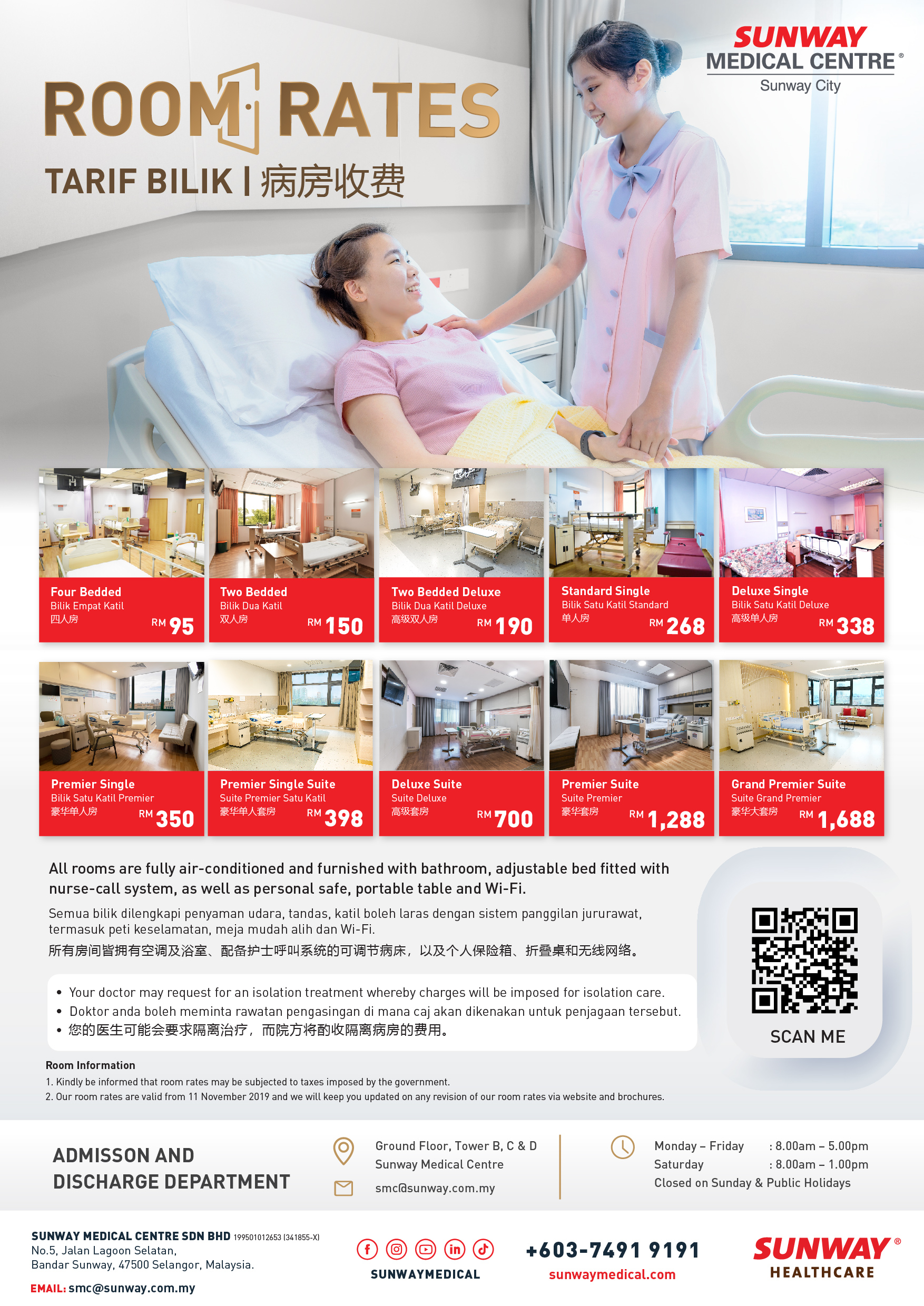Room Rates at Sunway Medical Centre, Sunway City