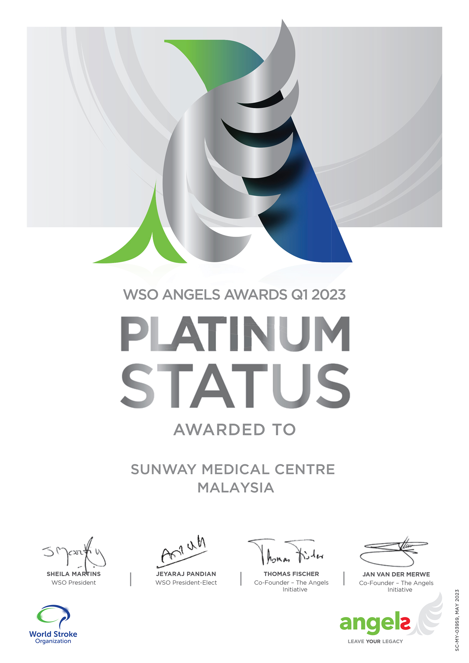  World Stroke Organisation (WSO) Angels Awards 2023 - Platinum Award (Q1)