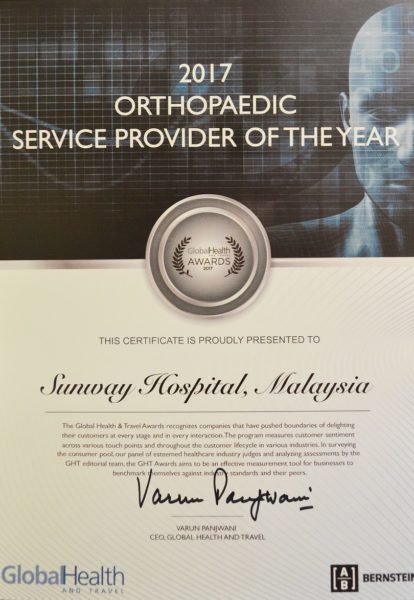 Orthopaedic Service Provider of The Year & Medical Tourism (Runner-Up) Award 2017