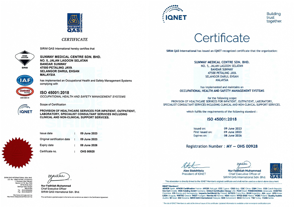 SIRIM QAS International 颁发的 ISO 45001